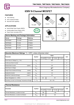 TMU7N65H Datasheet PDF Wuxi Unigroup Microelectronics Company