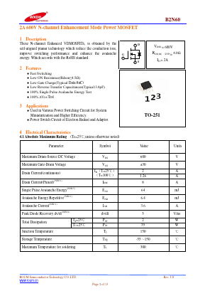 2N60 Datasheet PDF Jiangsu Donghai Semiconductor Technology Co.,Ltd
