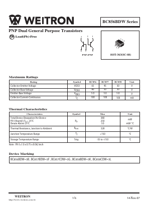 BC858BDW Datasheet PDF Weitron Technology