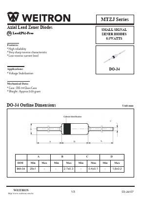 MTZJ15D Datasheet PDF Weitron Technology