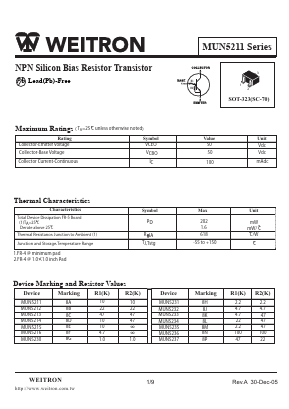 MUN5216 Datasheet PDF Weitron Technology