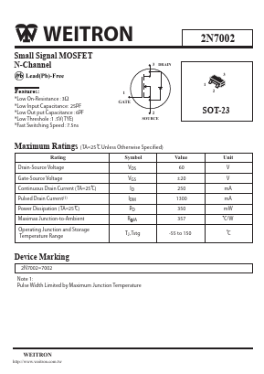 2N7002 Datasheet PDF Weitron Technology