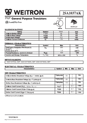 2SA1037AK Datasheet PDF Weitron Technology