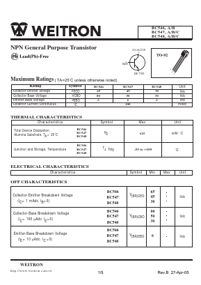 BC546A Datasheet PDF Weitron Technology