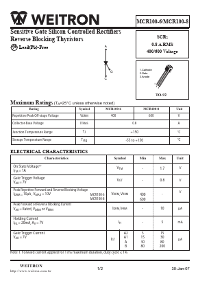 MCR100-6 Datasheet PDF Weitron Technology