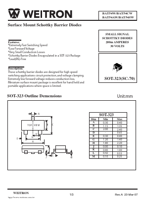 BAT54SW Datasheet PDF Weitron Technology