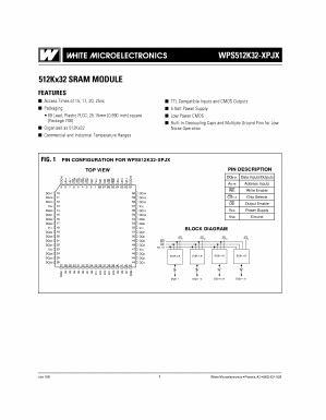 WPS512K32-15PJC Datasheet PDF White Electronic Designs => Micro Semi