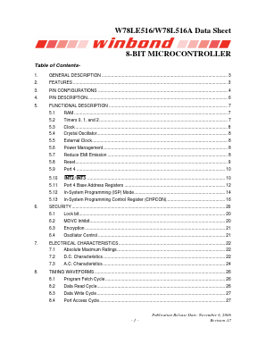 W78LE516A24PL Datasheet PDF Winbond