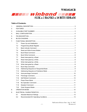 W9816G6CB-7 Datasheet PDF Winbond