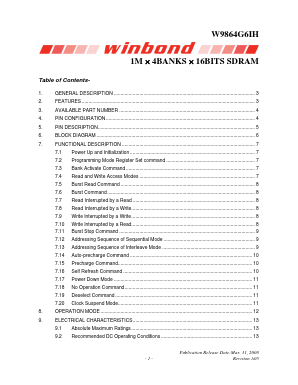 W9864G6IH Datasheet PDF Winbond