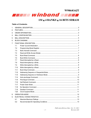 W9864G6JT-6I Datasheet PDF Winbond