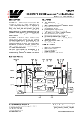 WM8141 Datasheet PDF Wolfson Microelectronics plc
