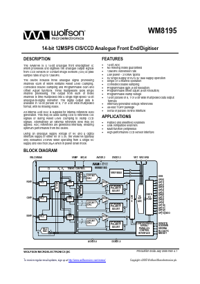 WM8195 Datasheet PDF Wolfson Microelectronics plc