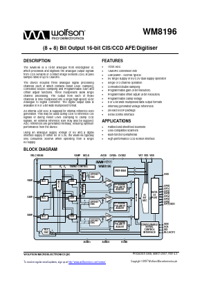 WM8196 Datasheet PDF Wolfson Microelectronics plc
