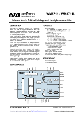 WM8711 Datasheet PDF Wolfson Microelectronics plc