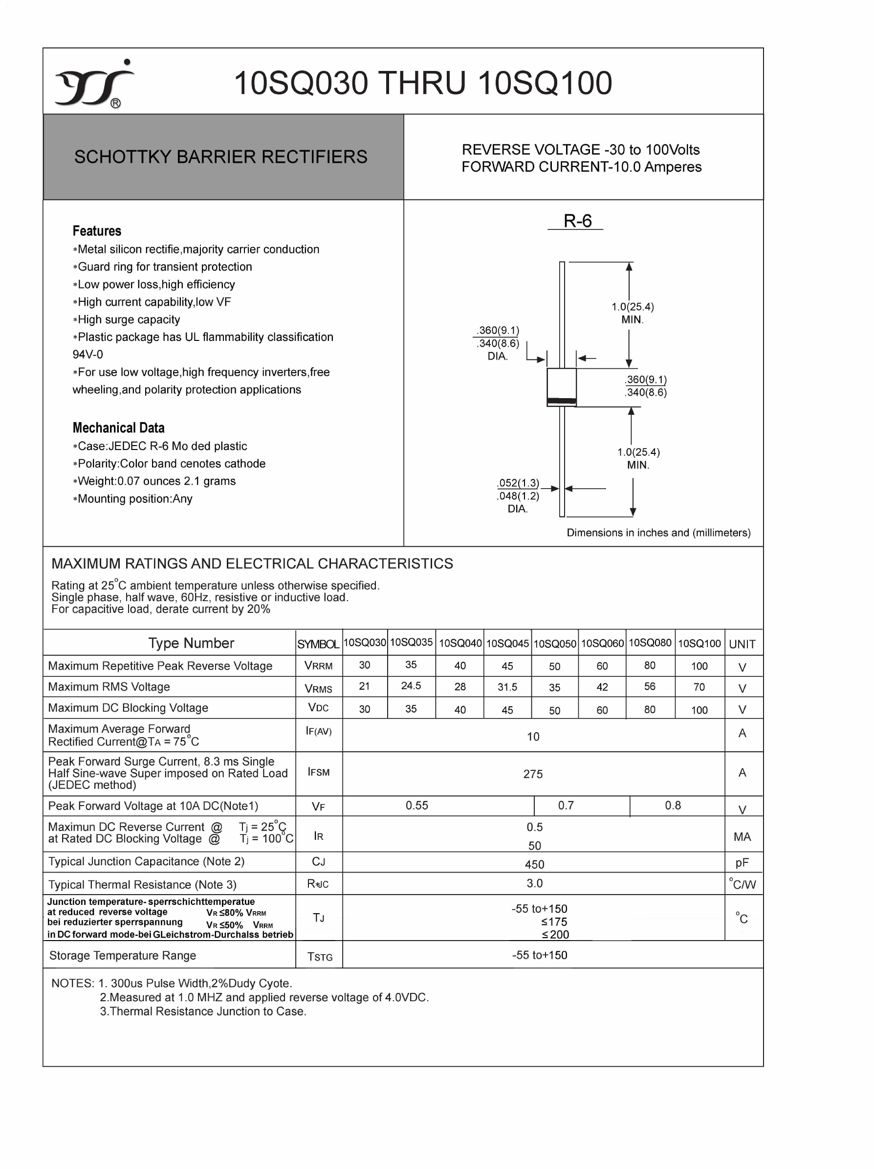 10SQ080 Datasheet PDF Yangzhou yangjie electronic co., Ltd