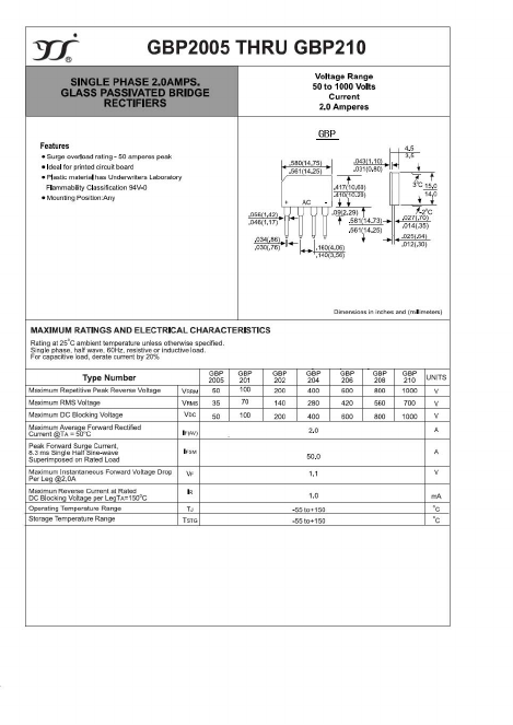 GBP2005 Datasheet PDF Yangzhou yangjie electronic co., Ltd