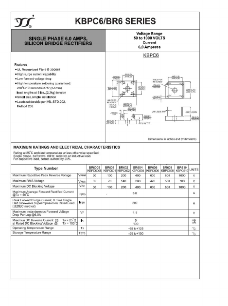 KBPC6005 Datasheet PDF Yangzhou yangjie electronic co., Ltd