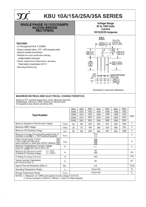 KBU3502 Datasheet PDF Yangzhou yangjie electronic co., Ltd