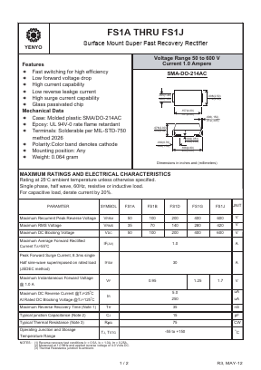 FS1A Datasheet PDF YENYO TECHNOLOGY Co., Ltd