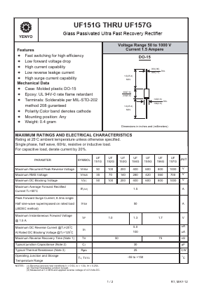 UF154G Datasheet PDF YENYO TECHNOLOGY Co., Ltd