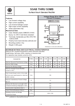 S3AB Datasheet PDF YENYO TECHNOLOGY Co., Ltd