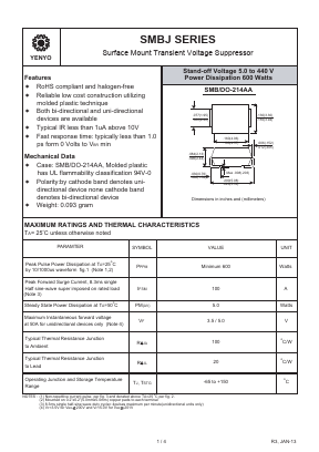 SMBJ180CA Datasheet PDF YENYO TECHNOLOGY Co., Ltd