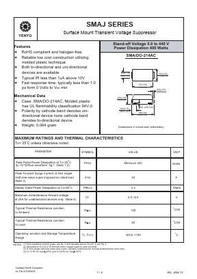 SMAJ70 Datasheet PDF YENYO TECHNOLOGY Co., Ltd