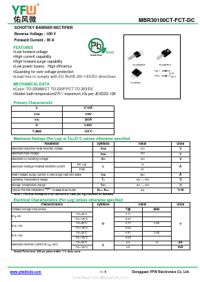 MBR30100DC-R Datasheet PDF DONGGUAN YOU FENG WEI ELECTRONICS CO., LTD