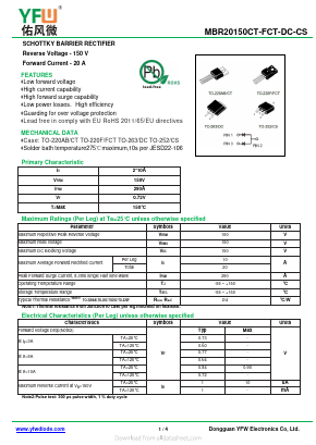 MBR20150DC Datasheet PDF DONGGUAN YOU FENG WEI ELECTRONICS CO., LTD