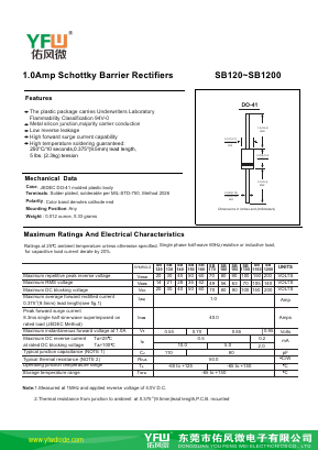 SB120-DO41 Datasheet PDF DONGGUAN YOU FENG WEI ELECTRONICS CO., LTD
