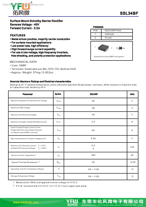 SSL34BF-LOW3A40V Datasheet PDF DONGGUAN YOU FENG WEI ELECTRONICS CO., LTD