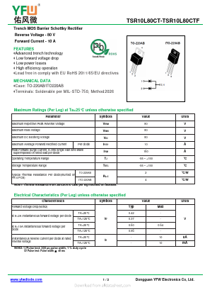 TSR10L80CT Datasheet PDF DONGGUAN YOU FENG WEI ELECTRONICS CO., LTD