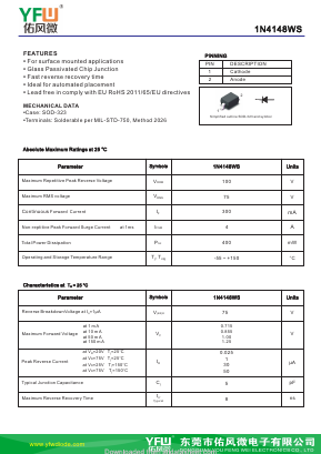 1N4148WS-SOD-323 Datasheet PDF DONGGUAN YOU FENG WEI ELECTRONICS CO., LTD