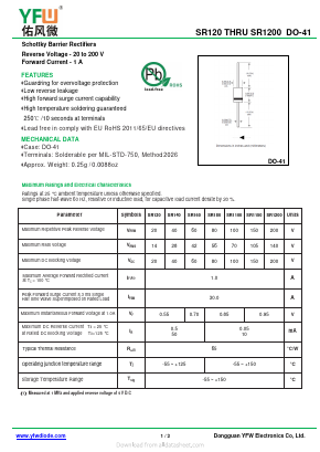 SR140 Datasheet PDF DONGGUAN YOU FENG WEI ELECTRONICS CO., LTD