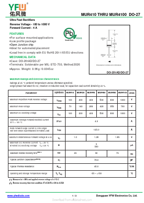 MUR480 Datasheet PDF DONGGUAN YOU FENG WEI ELECTRONICS CO., LTD
