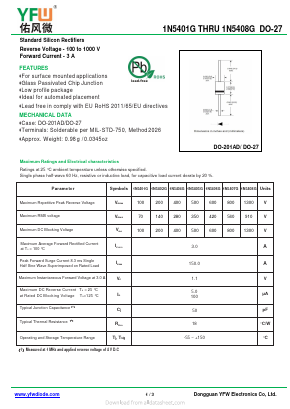 1N5407G Datasheet PDF DONGGUAN YOU FENG WEI ELECTRONICS CO., LTD