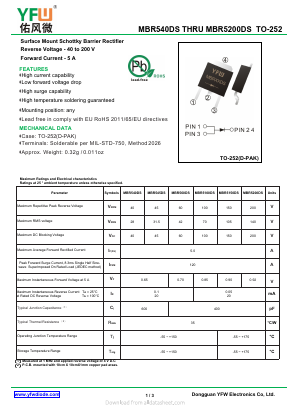 MBR5200DS Datasheet PDF DONGGUAN YOU FENG WEI ELECTRONICS CO., LTD