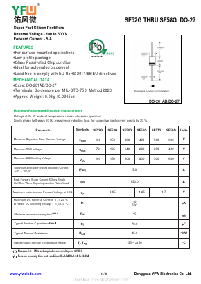SF52G Datasheet PDF DONGGUAN YOU FENG WEI ELECTRONICS CO., LTD