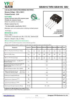 GBU610G Datasheet PDF DONGGUAN YOU FENG WEI ELECTRONICS CO., LTD