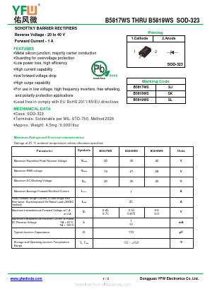 B5818WS Datasheet PDF DONGGUAN YOU FENG WEI ELECTRONICS CO., LTD