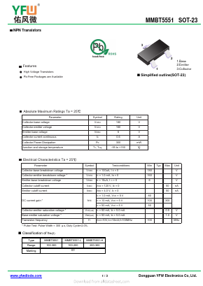 MMBT5551-H Datasheet PDF DONGGUAN YOU FENG WEI ELECTRONICS CO., LTD