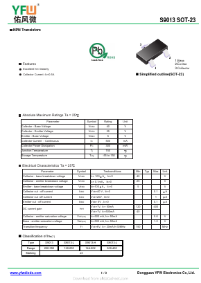 S9013-H Datasheet PDF DONGGUAN YOU FENG WEI ELECTRONICS CO., LTD