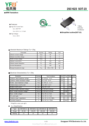 2SC1623 Datasheet PDF DONGGUAN YOU FENG WEI ELECTRONICS CO., LTD