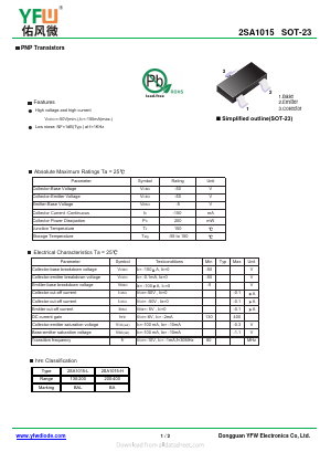 2SA1015-H Datasheet PDF DONGGUAN YOU FENG WEI ELECTRONICS CO., LTD