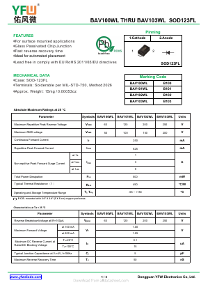 BAV103WL Datasheet PDF DONGGUAN YOU FENG WEI ELECTRONICS CO., LTD