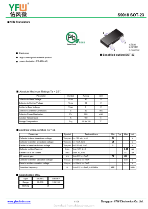 S9018-L Datasheet PDF DONGGUAN YOU FENG WEI ELECTRONICS CO., LTD