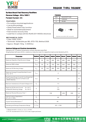 RS2AW Datasheet PDF DONGGUAN YOU FENG WEI ELECTRONICS CO., LTD