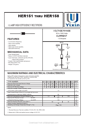 HER151 Datasheet PDF Shenzhen Yixinwei Technology Co., Ltd.