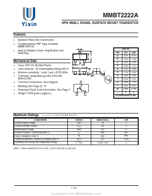 MMBT2222A Datasheet PDF Shenzhen Yixinwei Technology Co., Ltd.